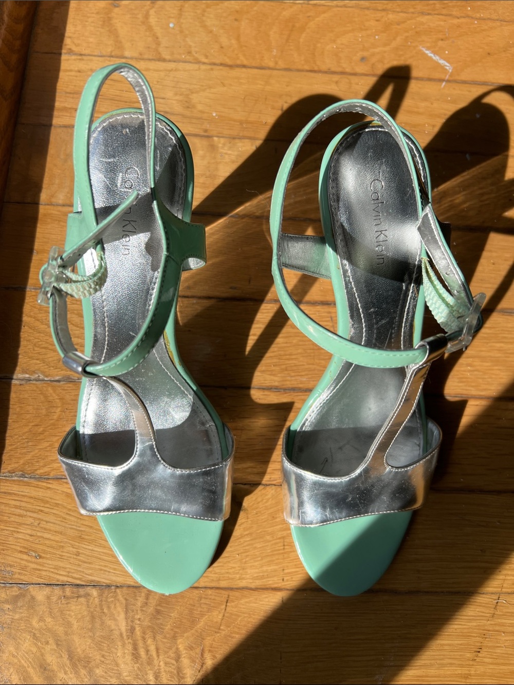 Calvin Klein Mattie Mint Green and Silver Open-Toe Slingbacks 9